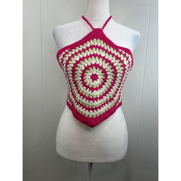 NWOT BP from Nordstrom Crochet Hankerchief Halter Top in Pink Festival Swirl XL - Picture 3 of 7